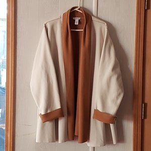 Susan Graver Reversible Open Front Bonded Fleece Jacket  3X   Ivory/Camel